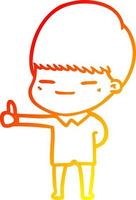 warm gradient line drawing cartoon smug boy vector