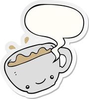 cartoon cup of coffee and speech bubble sticker vector