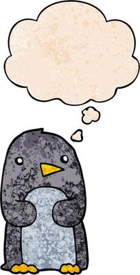 cartoon penguin and thought bubble in grunge texture pattern style