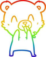 rainbow gradient line drawing rude cartoon bear vector