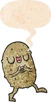cartoon happy potato and speech bubble in retro textured style