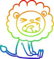dibujo de línea de gradiente de arco iris león enojado de dibujos animados vector
