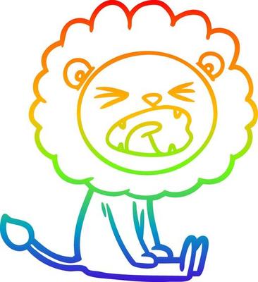 rainbow gradient line drawing cartoon angry lion