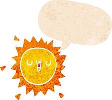 cartoon sun and speech bubble in retro textured style vector