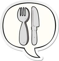 cartoon knife and fork and speech bubble sticker