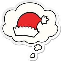 cartoon christmas hat and thought bubble as a printed sticker vector