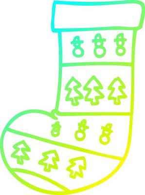 cold gradient line drawing cartoon christmas stocking