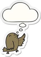 cartoon bird and thought bubble as a printed sticker vector