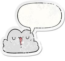 cute cartoon cloud and speech bubble distressed sticker vector