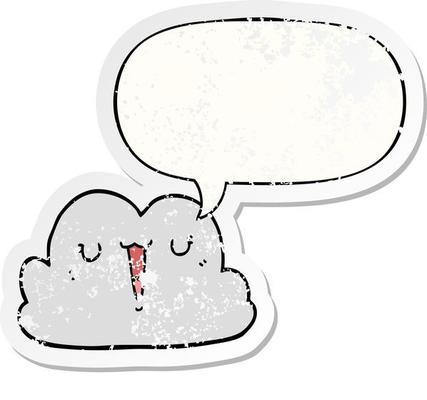 cute cartoon cloud and speech bubble distressed sticker