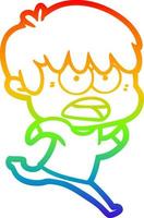 rainbow gradient line drawing worried cartoon boy vector