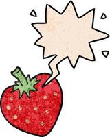 cartoon strawberry and speech bubble in retro texture style vector