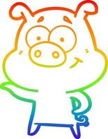 rainbow gradient line drawing cartoon pig pointing vector