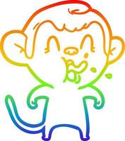 rainbow gradient line drawing crazy cartoon monkey vector