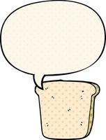 cartoon slice of bread and speech bubble in comic book style vector