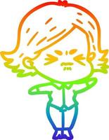 rainbow gradient line drawing cartoon angry girl vector