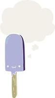 cartoon ice lolly and thought bubble in retro style vector