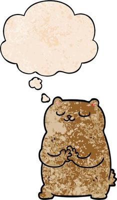 cartoon bear and thought bubble in grunge texture pattern style