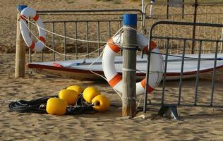 A rope with floats to secure a safe swimming area on the beach. photo