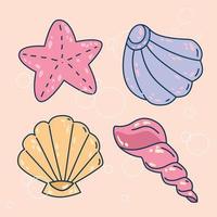 summer beach concept. Linear seashell colorful icon set vector