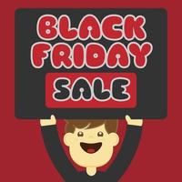 A Boy Carries A Black Board That Says Black Friday Sale. Suitable For Black Friday Events vector