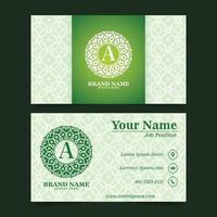 Green business card with ornament pattern border vector