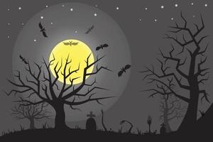 spooky background with ghost hands, dry tree and full moon vector