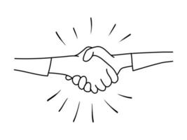 hand drawn handshake. Shaking hands business on comic style. isolated on white background. doodle vector illustration