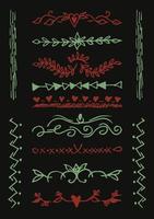 Hand Drawn set of text dividers, Lines, borders and laurels set design elements, isolated on black background vector