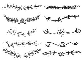 Doodle Hand Drawn Text Dividers, Decorative Page Ornaments, Borders, Lines and laurels set design elements, isolated on white background vector