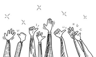 hand drawn of hands clapping ovation. applause, thumbs up gesture on doodle style , vector illustration