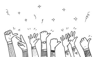 hand drawn of hands clapping ovation. applause, thumbs up gesture on doodle style , vector illustration