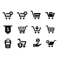 diseño de vectores de iconos de carrito de compras y cajero