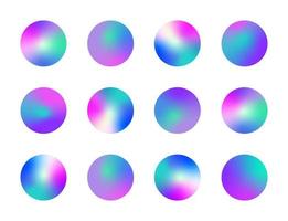 Holographic highlight stories, cover templates design set. Blurry abstract backdrops. Round vector illustrations with rainbow gradient for social networks.