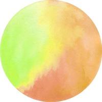 Round watercolor stain on white background, with overflow gradients of green and orange. Smears of paints vector