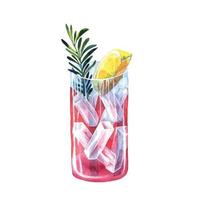 Watercolor lemonade with lemon, ice and tarragon. vector