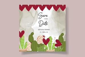 elegante lindo diseño de tarjeta de boda de cactus de dibujos animados vector