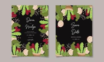 elegante lindo diseño de tarjeta de boda de cactus de dibujos animados vector