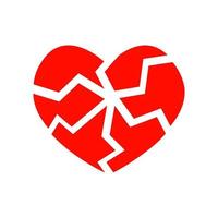 Red cracked heart icon isolated on white background. Symbol of heartbreak, divorce, parting, heart disease, infarct vector