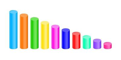 Colorful cylinders. Bar graph, column chart elements for finance statistical infographic. Growth or decrease signs vector