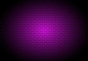 pared de ladrillo con relámpagos de neón púrpura. fondo de textura de pared de piedra con luz fluorescente violeta y espacio vacío para texto vector