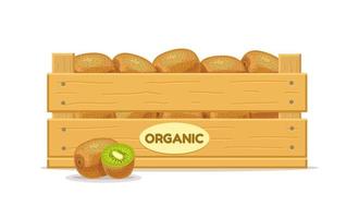 Wooden box with kiwi. Fruit box icon. Vector illustration isolated on white background.