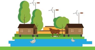 Traditional village with animal vector