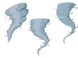 Tornado swirl set in cartoon style. Big hurricane. Cataclysm. vector