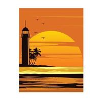 sun and lighthouse illustration vector