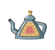 Ceramic vector teapot. Hand drawn kettle with decorative elements.  Cartoon dishware, kitchen utensil, tool for teatime.