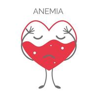 Sad Heart character with anemia. Isolated on white background. Vector illustration