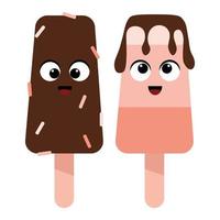 juego de helado marrón y rosa en un palo vector