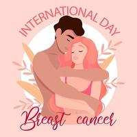 el chico abraza a la chica en honor al día internacional del cáncer de mama vector