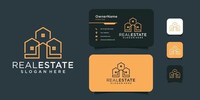 Monogram real estate building logo design with business card template, Logo can be used for icon, brand, identity, architecture, and business company vector